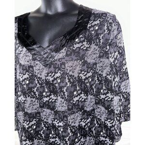 Maggie Barnes Sz PLUS 2X 22/24W Black Lace Print Pullover Tunic 3/4 Sleeve EUC
